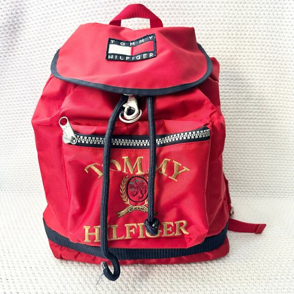 Tommy Hilfiger Vintage 90s Red Industrial Zip Nylon Embroidered Crest Backpack main image 8